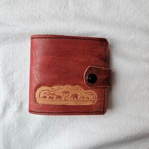 Handmade Leather Bi Fold Wallet Safari‎ Elephant Embossed Snap Closure Africa